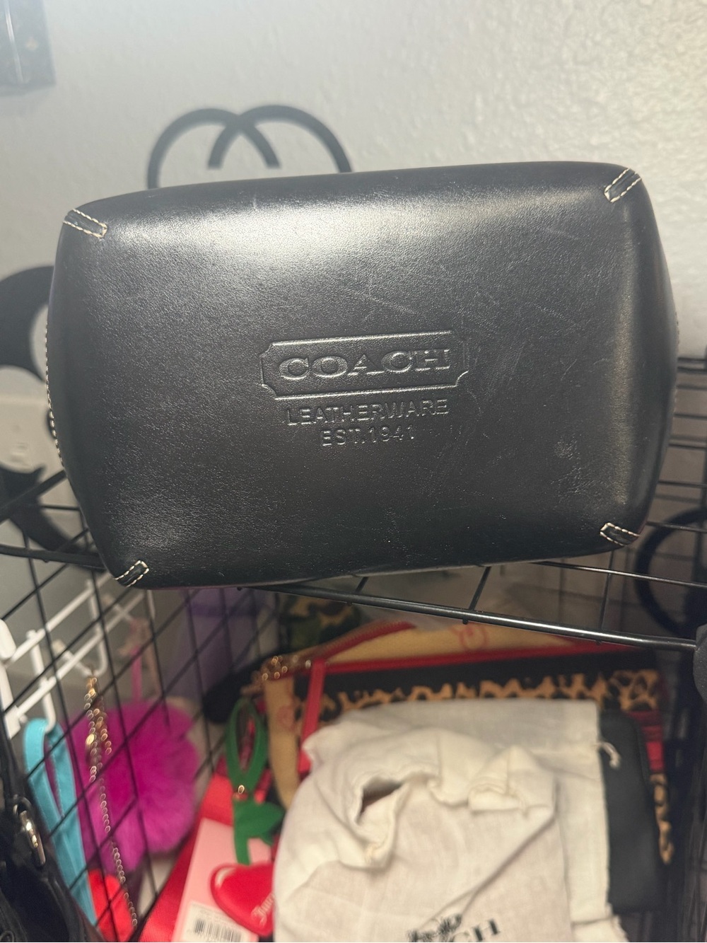 Vintage 2003 Coach Straw Basket Tote Bag Black Leather Trim Pink Lining B3K-8909 - Picture 4 of 8